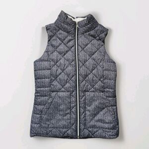 SO Quilted Vest Black White Herringbone Faux Fur Lined Full Zip Pockets XL EUC